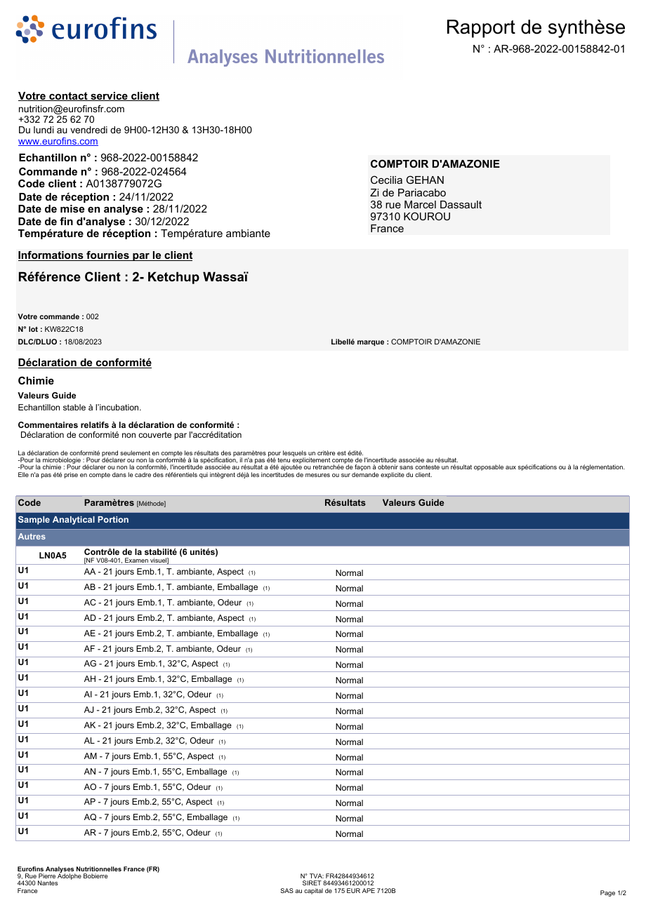 Test de stabilité produit Comptoir d'Amazonie page 1